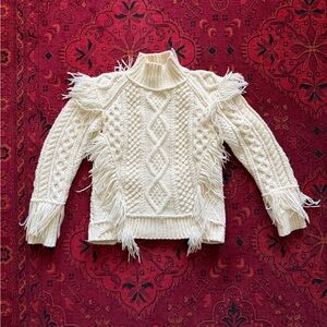 COACH Fringed Cable Knit Sweater - Cream